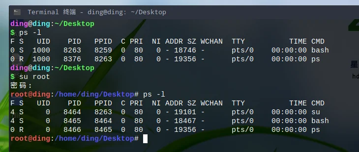 将目前属于您自己这次登入的 PID 与相关信息列示出来